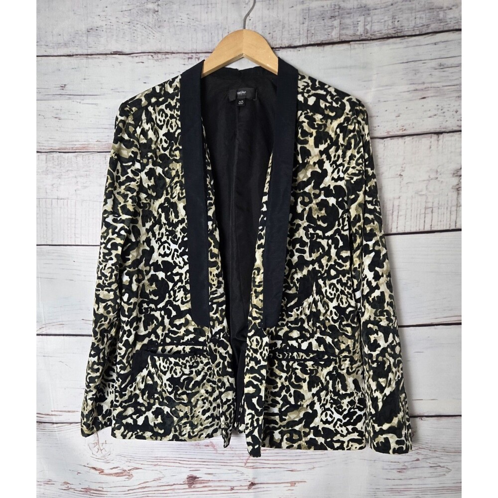Mossimo Womens Blazer Size XL Black Animal Print Tuxedo Lapel Open Party Work